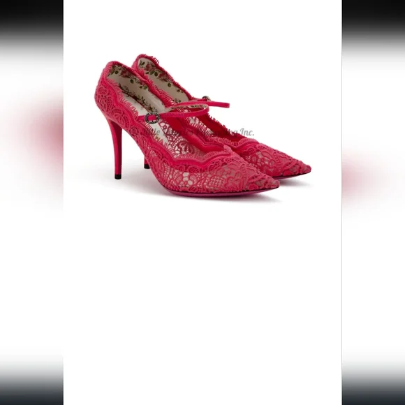 Authentic Gucci Virginia Pink Lace Pattern Pumps High Heels, size 8.5 - Picture 5 of 5